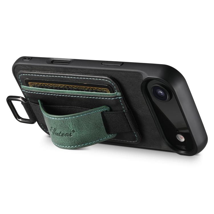 For iPhone  Air Suteni H13 Card Wallet Wrist Strap Holder PU Phone Case