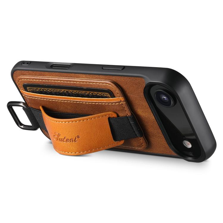 For iPhone  Air Suteni H13 Card Wallet Wrist Strap Holder PU Phone Case