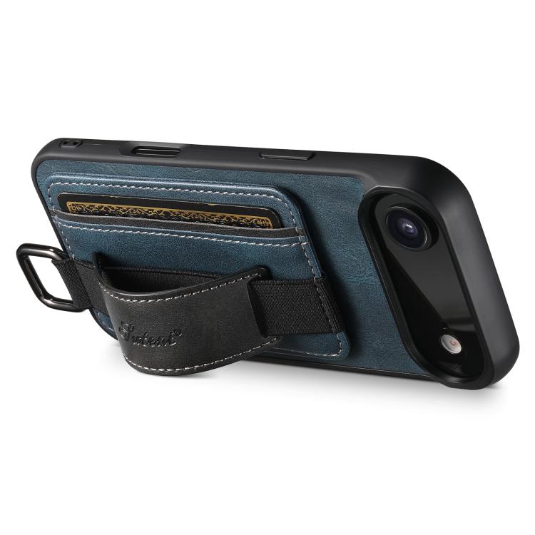 For iPhone  Air Suteni H13 Card Wallet Wrist Strap Holder PU Phone Case
