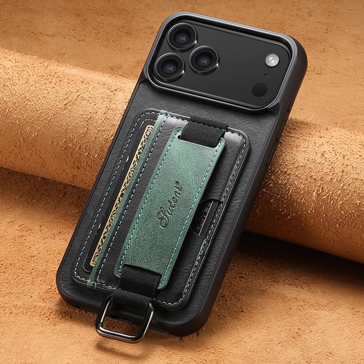 For iPhone 17 Pro Max Suteni H13 Card Wallet Wrist Strap Holder PU Phone Case