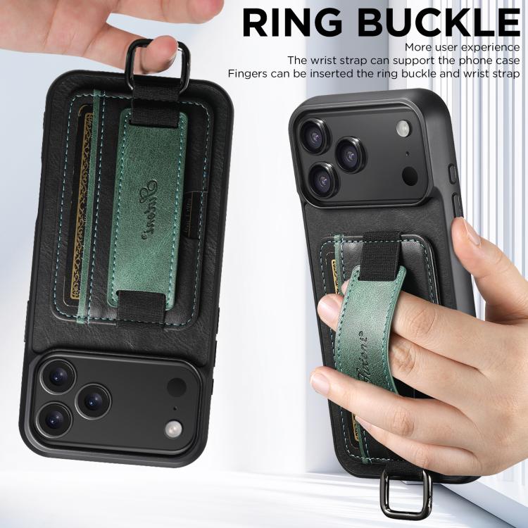 For iPhone 17 Pro Max Suteni H13 Card Wallet Wrist Strap Holder PU Phone Case