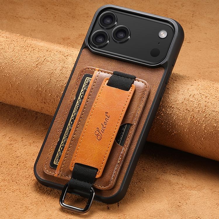 For iPhone 17 Pro Max Suteni H13 Card Wallet Wrist Strap Holder PU Phone Case