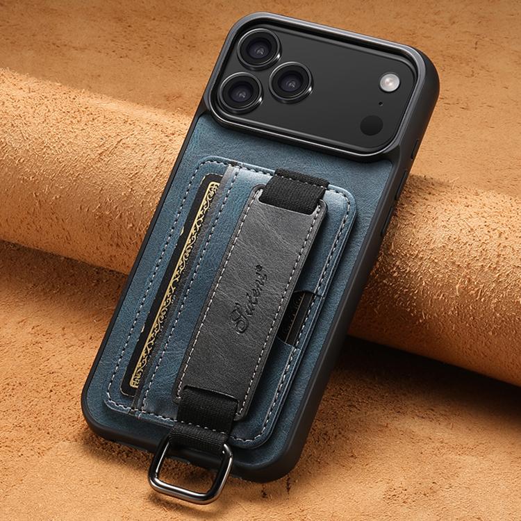 For iPhone 17 Pro Max Suteni H13 Card Wallet Wrist Strap Holder PU Phone Case