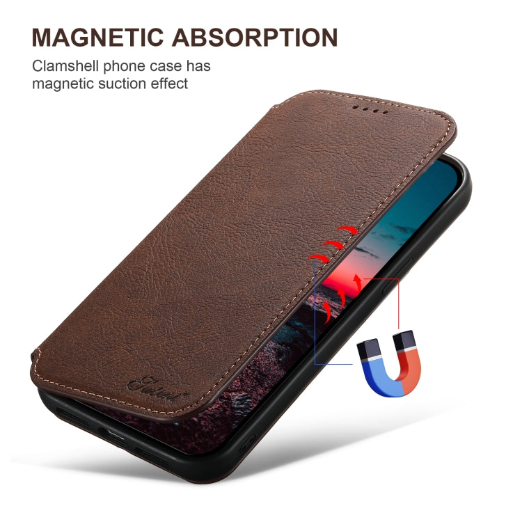 For iPhone 16 Suteni J06 Retro Matte Litchi Texture Leather MagSafe Phone Case
