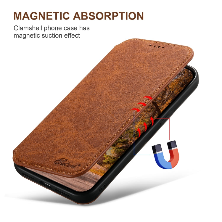For iPhone 16 Suteni J06 Retro Matte Litchi Texture Leather MagSafe Phone Case