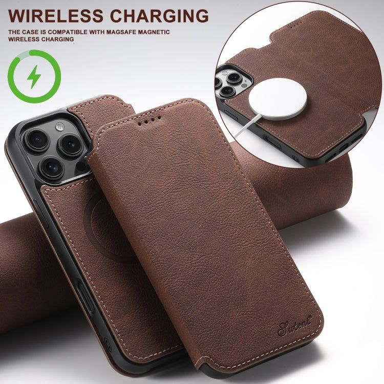 For iPhone 16 Pro Suteni J06 Retro Matte Litchi Texture Leather MagSafe Phone Case