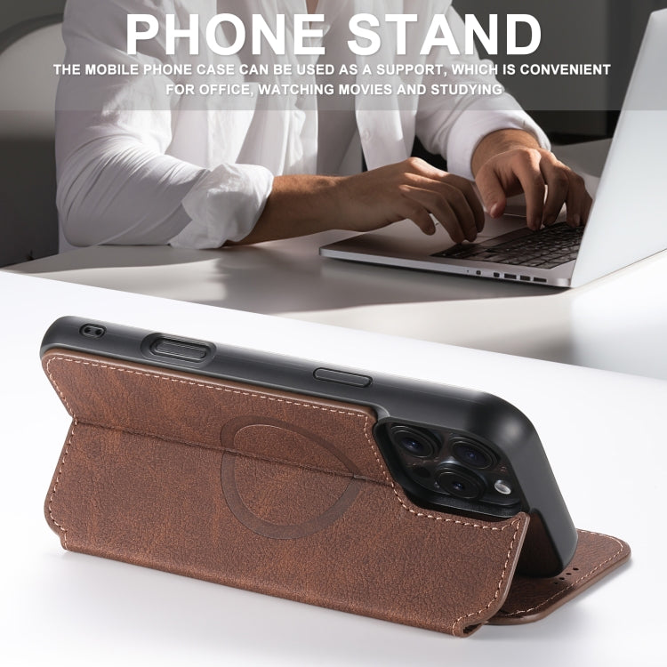 For iPhone 16 Pro Suteni J06 Retro Matte Litchi Texture Leather MagSafe Phone Case