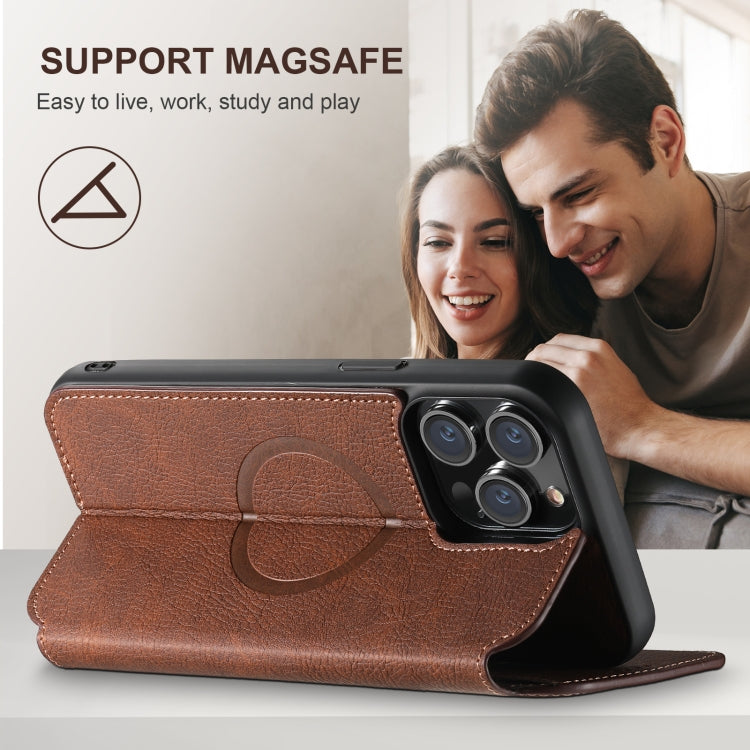 For iPhone 16 Plus Suteni J06 Retro Matte Litchi Texture Leather MagSafe Phone Case