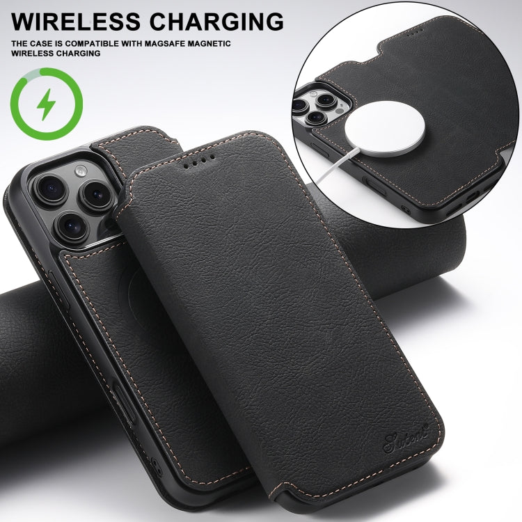 For iPhone 16 Pro Max Suteni J06 Retro Matte Litchi Texture Leather MagSafe Phone Case