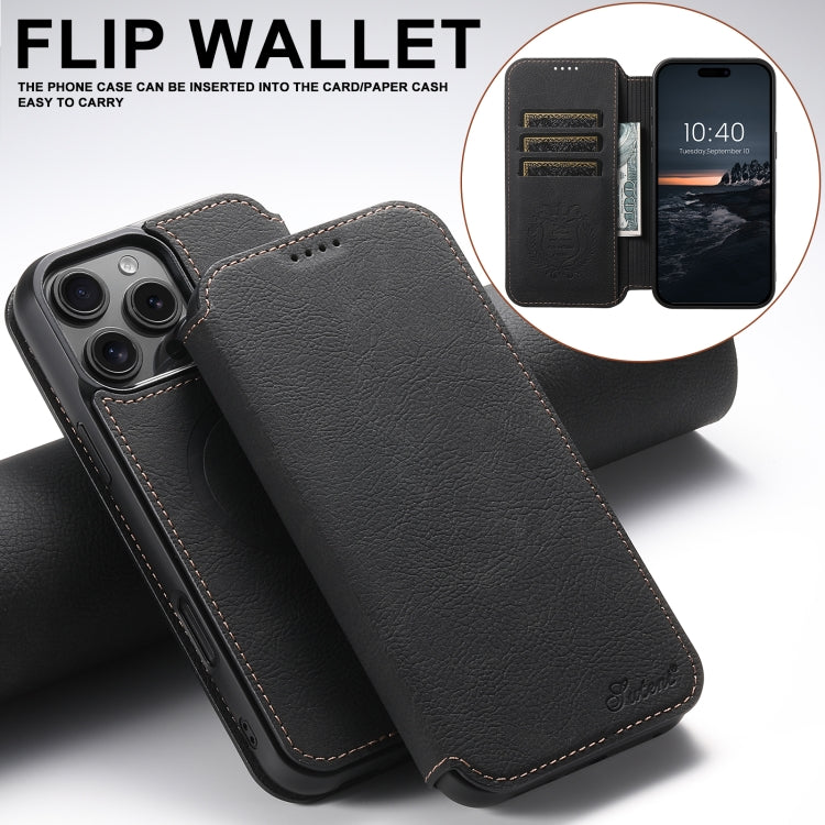 For iPhone 16 Pro Max Suteni J06 Retro Matte Litchi Texture Leather MagSafe Phone Case