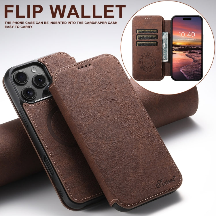 For iPhone 16 Pro Max Suteni J06 Retro Matte Litchi Texture Leather MagSafe Phone Case