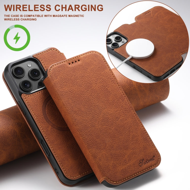 For iPhone 16 Pro Max Suteni J06 Retro Matte Litchi Texture Leather MagSafe Phone Case