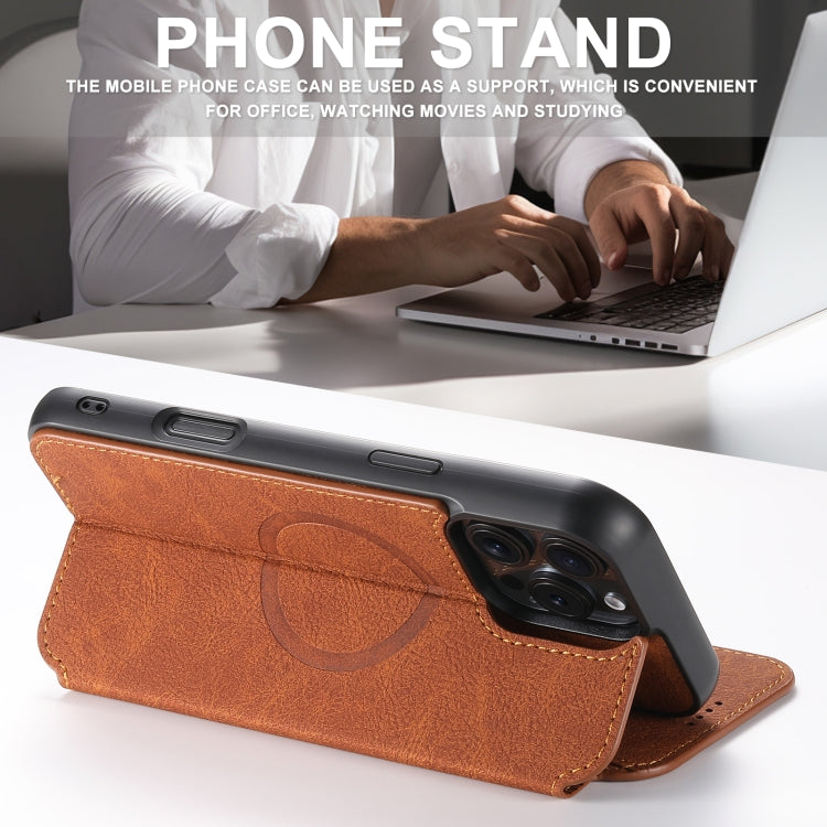 For iPhone 16 Pro Max Suteni J06 Retro Matte Litchi Texture Leather MagSafe Phone Case