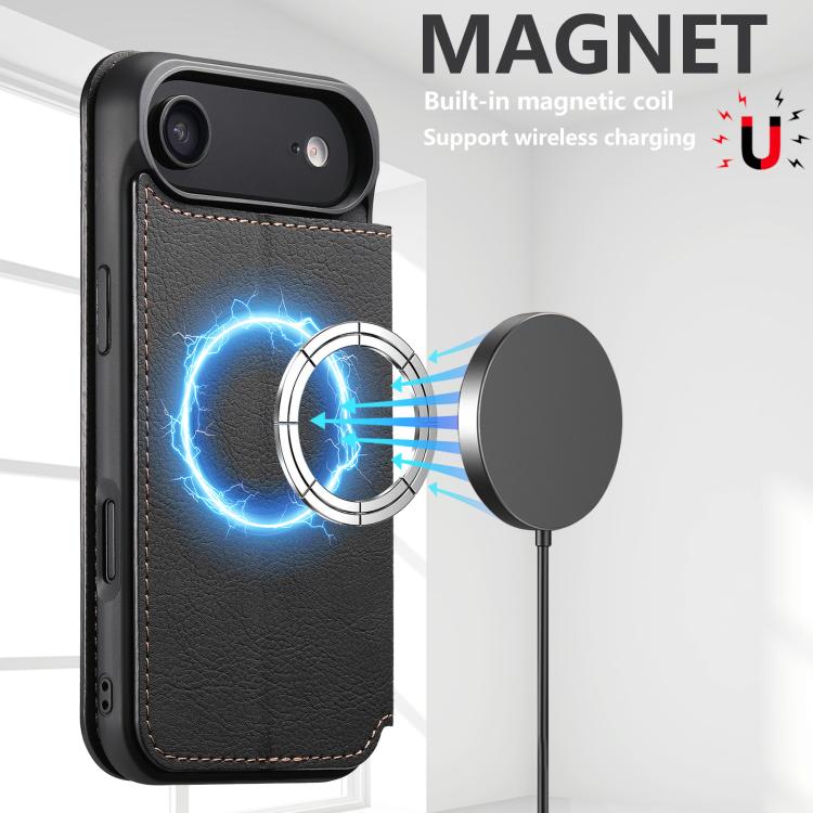 For iPhone Air Suteni J06 Retro Matte Litchi Texture Leather MagSafe Phone Case