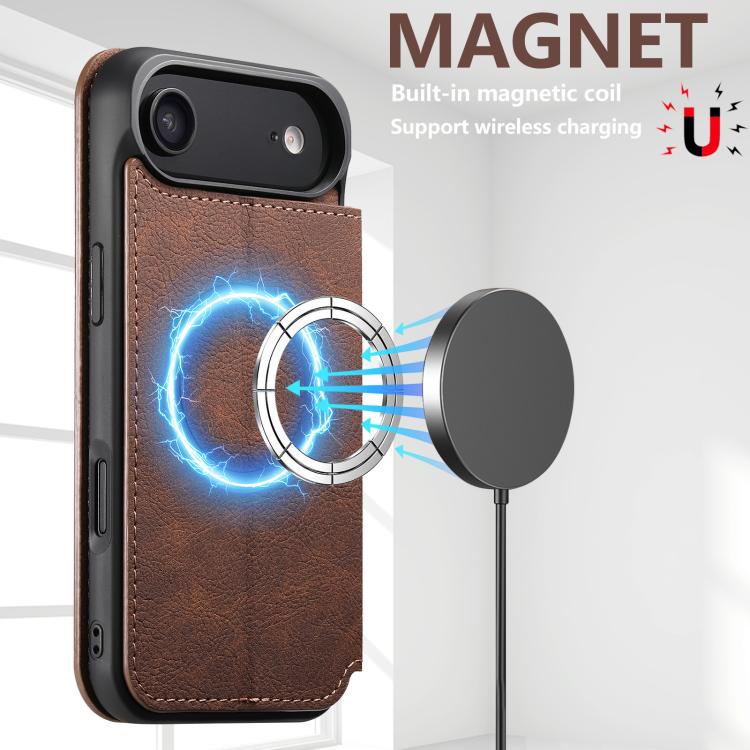 For iPhone Air Suteni J06 Retro Matte Litchi Texture Leather MagSafe Phone Case