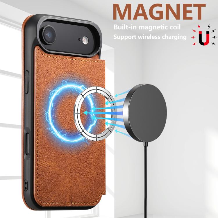For iPhone Air Suteni J06 Retro Matte Litchi Texture Leather MagSafe Phone Case
