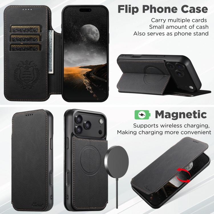 For iPhone 17 Suteni J06 Retro Matte Litchi Texture Leather MagSafe Phone Case