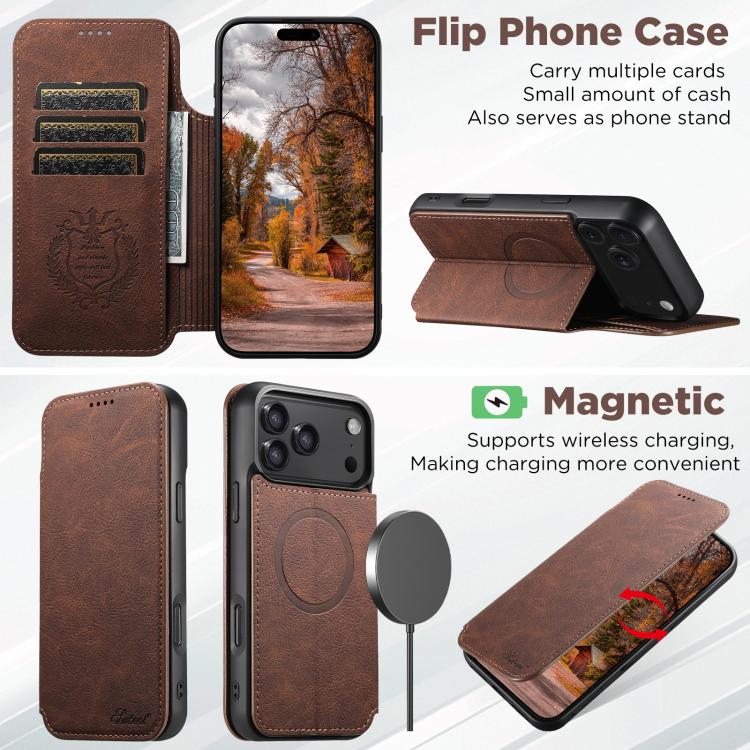 For iPhone 17 Suteni J06 Retro Matte Litchi Texture Leather MagSafe Phone Case