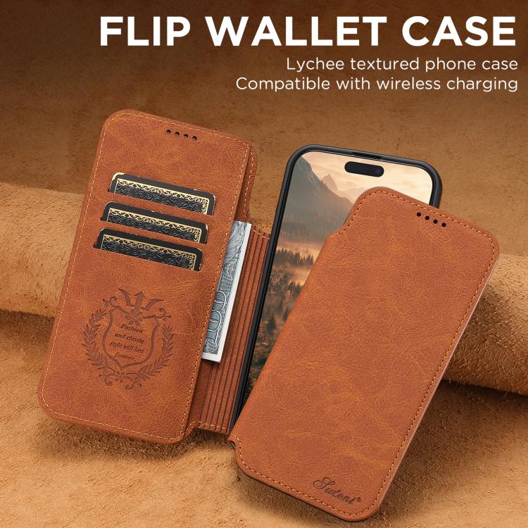 For iPhone 17 Suteni J06 Retro Matte Litchi Texture Leather MagSafe Phone Case