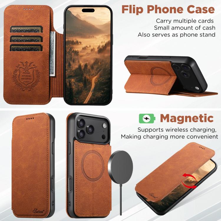 For iPhone 17 Suteni J06 Retro Matte Litchi Texture Leather MagSafe Phone Case