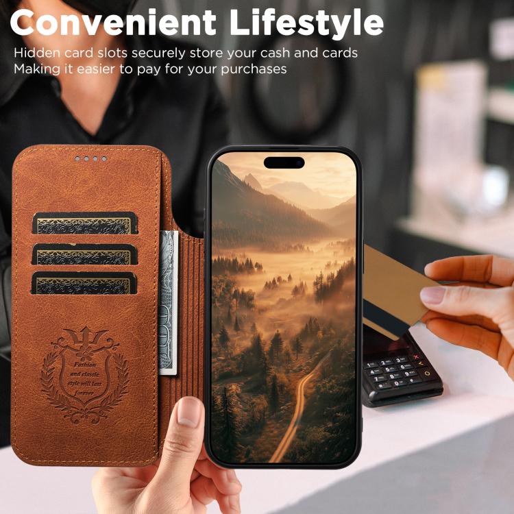 For iPhone 17 Suteni J06 Retro Matte Litchi Texture Leather MagSafe Phone Case