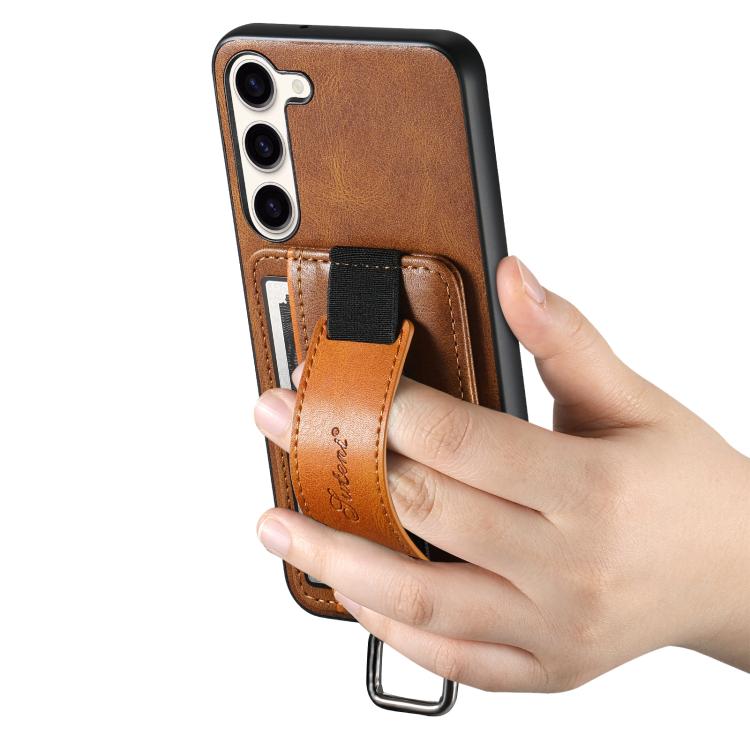 For Samsung Galaxy S25  5G Suteni H13 Card Wallet Wrist Strap Holder PU Phone Case