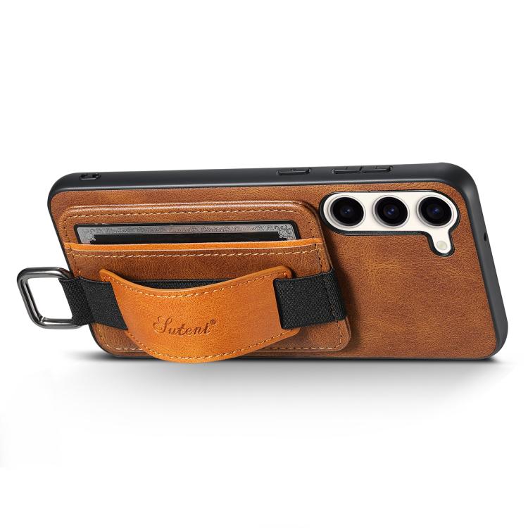 For Samsung Galaxy S25  5G Suteni H13 Card Wallet Wrist Strap Holder PU Phone Case