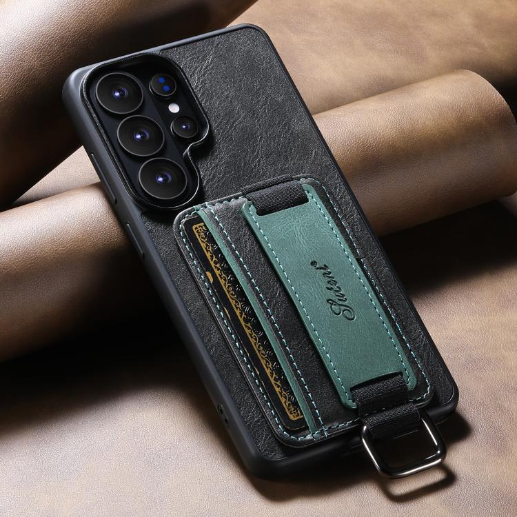 For Samsung Galaxy S25 Ultra 5G Suteni H13 Card Wallet Wrist Strap Holder PU Phone Case