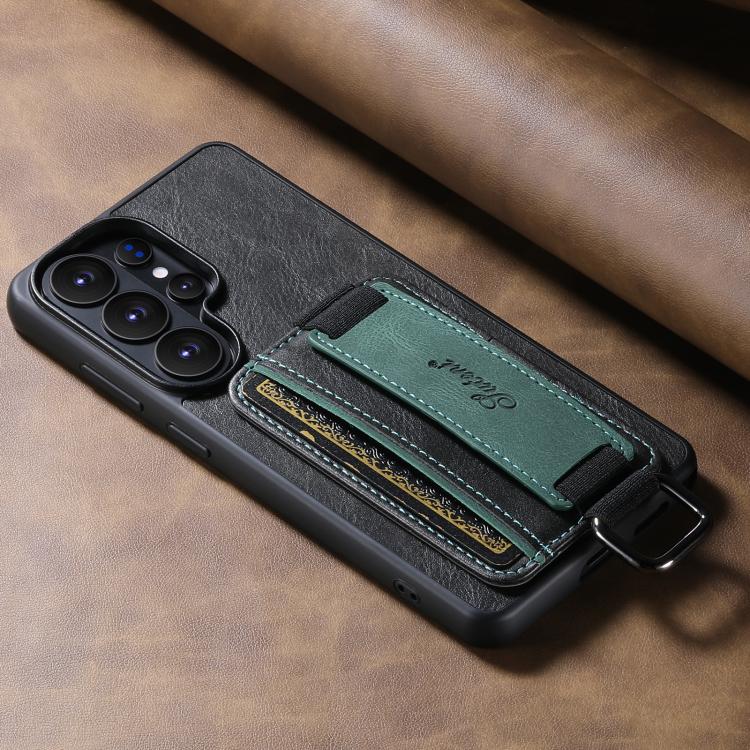 For Samsung Galaxy S25 Ultra 5G Suteni H13 Card Wallet Wrist Strap Holder PU Phone Case