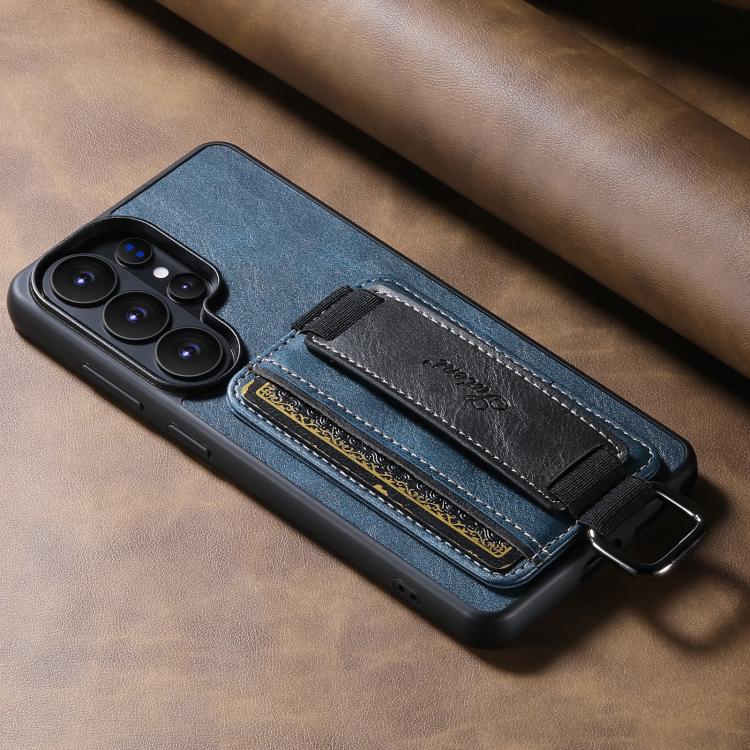 For Samsung Galaxy S25 Ultra 5G Suteni H13 Card Wallet Wrist Strap Holder PU Phone Case