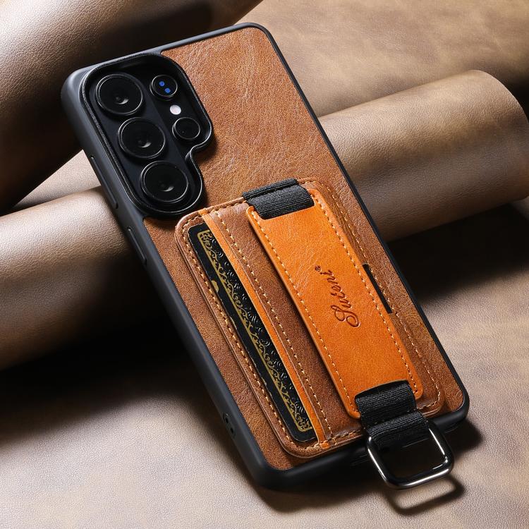 For Samsung Galaxy S26 Ultra 5G Suteni H13 Card Wallet Wrist Strap Holder PU Phone Case