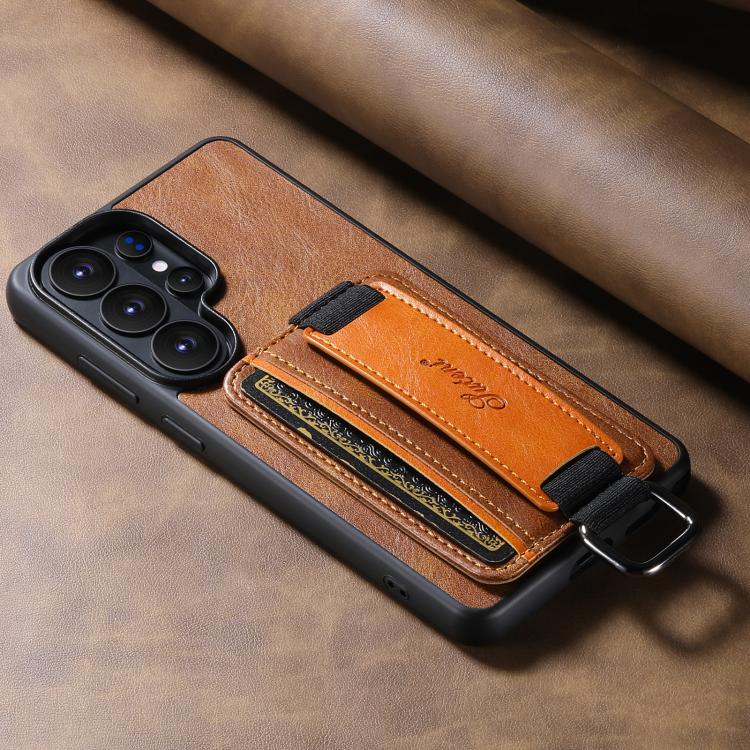For Samsung Galaxy S26 Ultra 5G Suteni H13 Card Wallet Wrist Strap Holder PU Phone Case