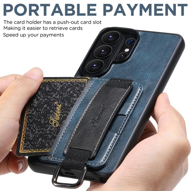 For Samsung Galaxy S26 Ultra 5G Suteni H13 Card Wallet Wrist Strap Holder PU Phone Case