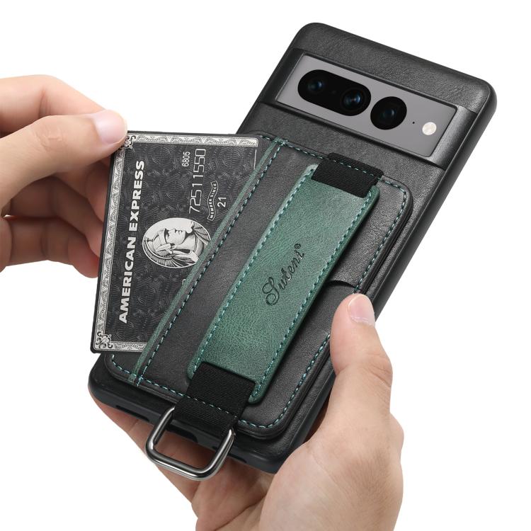 For Googel Pixel 8 Suteni H13 Card Wallet Wrist Strap Holder PU Phone Case