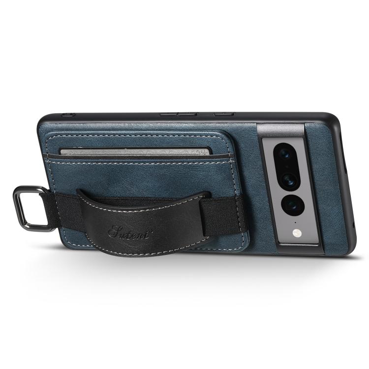 For Googel Pixel 8 Suteni H13 Card Wallet Wrist Strap Holder PU Phone Case