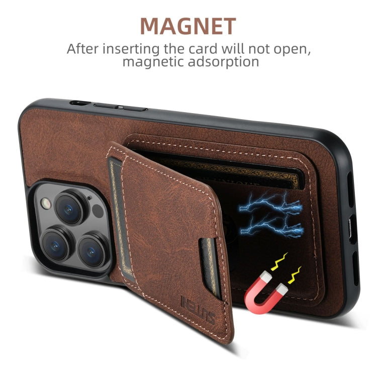 For iPhone 16 Suteni H02 Litchi Leather Card Wallet Stand Back Phone Case