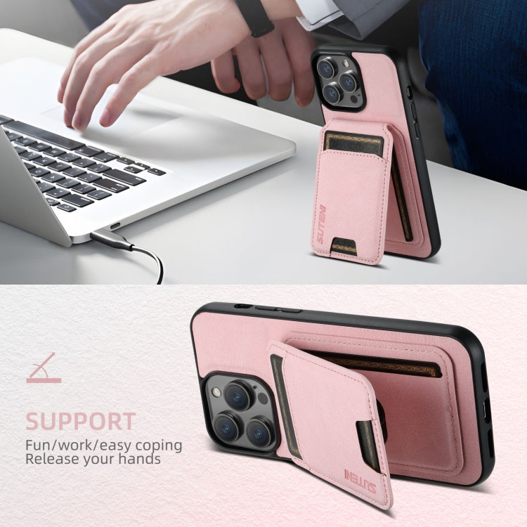 For iPhone 16 Suteni H02 Litchi Leather Card Wallet Stand Back Phone Case