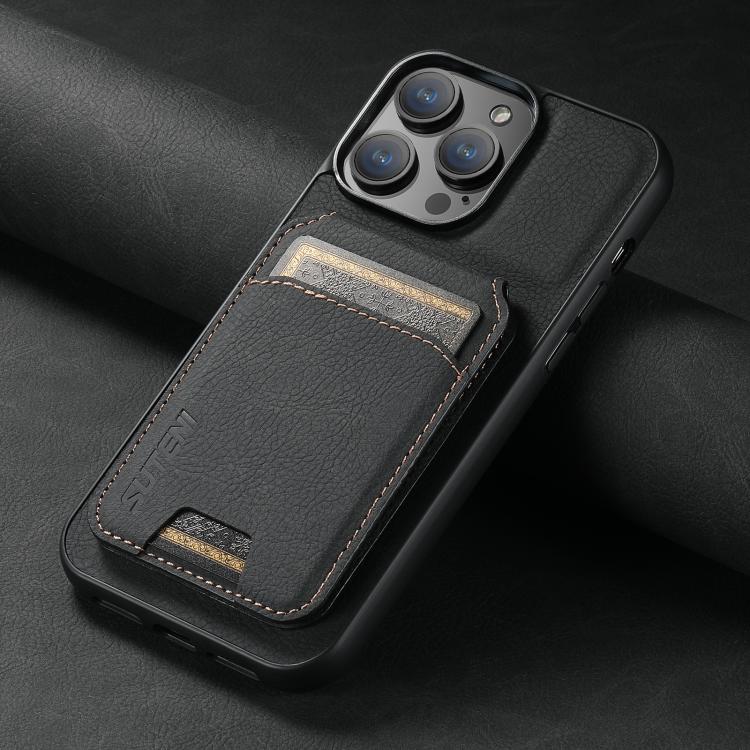 For iPhone 17e / 16e Suteni H02 Litchi Leather Card Wallet Stand Back Phone Case