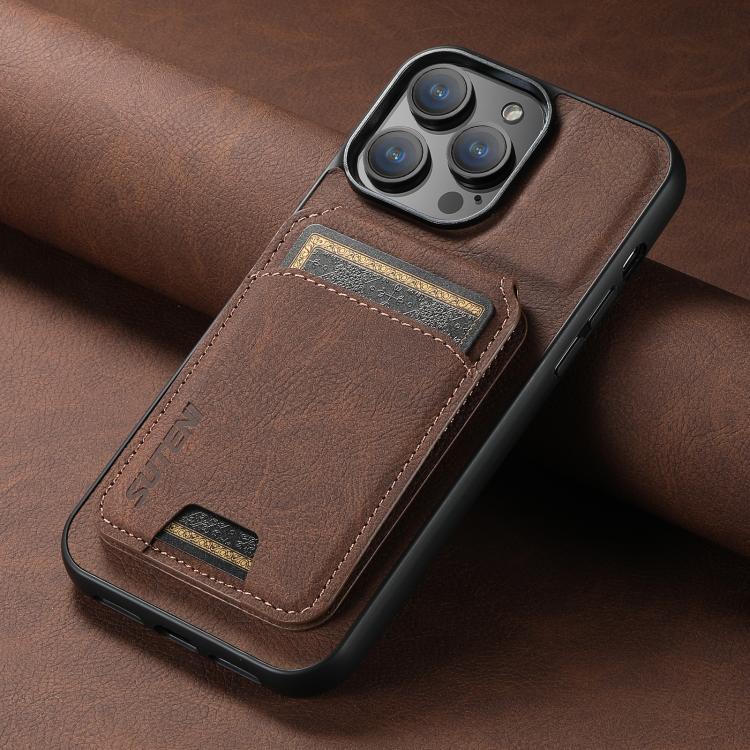 For iPhone 17e / 16e Suteni H02 Litchi Leather Card Wallet Stand Back Phone Case