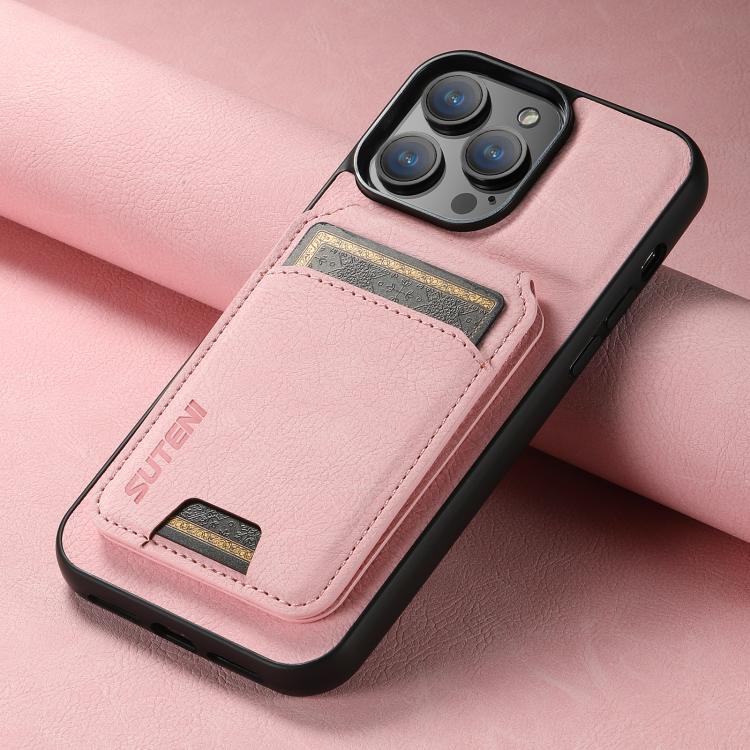 For iPhone 17e / 16e Suteni H02 Litchi Leather Card Wallet Stand Back Phone Case