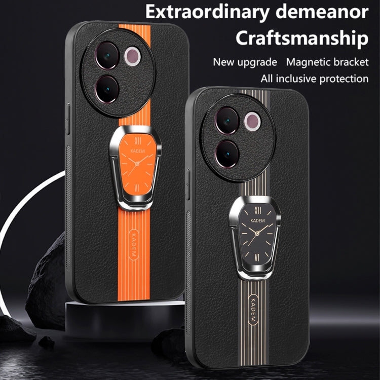 For  vivo Y200i Magnetic Litchi Leather Back Phone Case with Holder