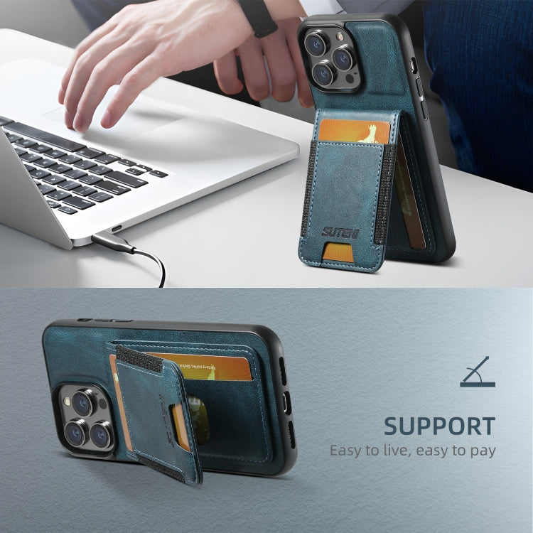 For iPhone 16 Pro Suteni H03 Oil Wax Leather Wallet Stand Back Phone Case
