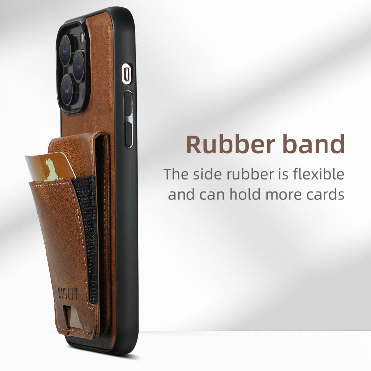 For iPhone 16 Pro Max Suteni H03 Oil Wax Leather Wallet Stand Back Phone Case