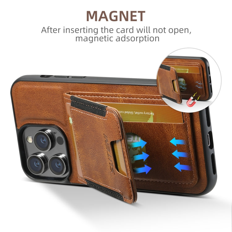 For iPhone 16 Pro Max Suteni H03 Oil Wax Leather Wallet Stand Back Phone Case