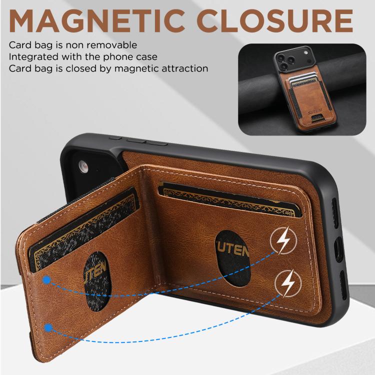 For iPhone 17 Pro Max Suteni H03 Oil Wax Leather Wallet Stand Back Phone Case