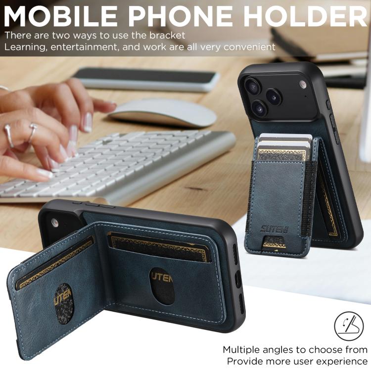 For iPhone 17 Pro Max Suteni H03 Oil Wax Leather Wallet Stand Back Phone Case