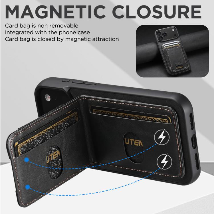 For iPhone 17 Suteni H03 Oil Wax Leather Wallet Stand Back Phone Case