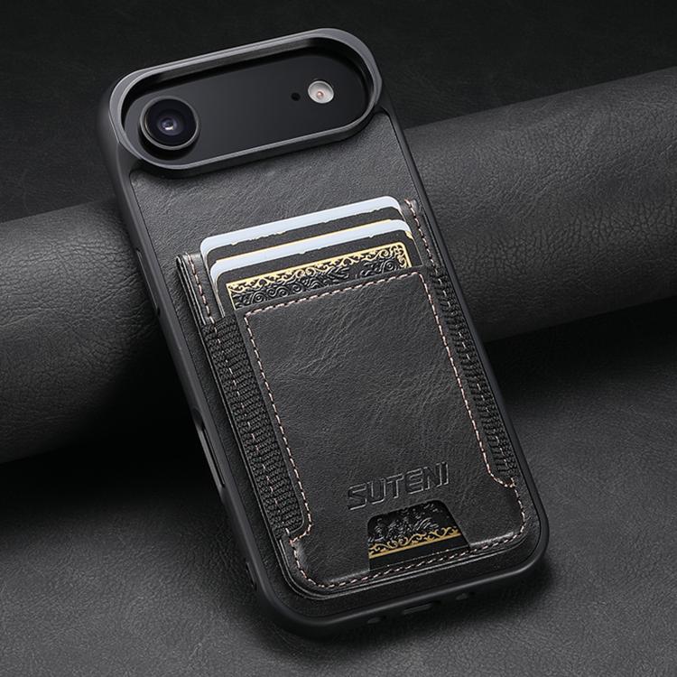 For iPhone Air Suteni H03 Oil Wax Leather Wallet Stand Back Phone Case