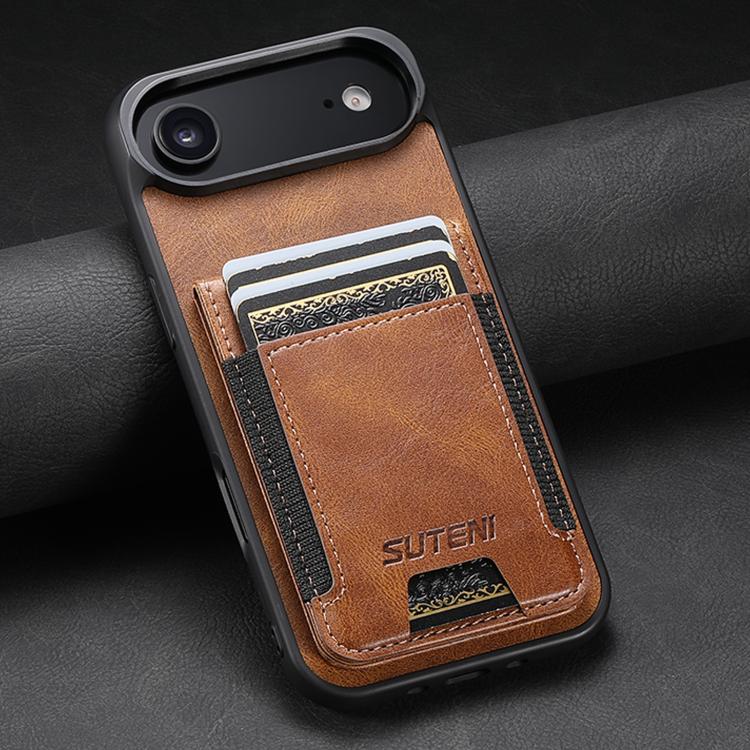 For iPhone Air Suteni H03 Oil Wax Leather Wallet Stand Back Phone Case