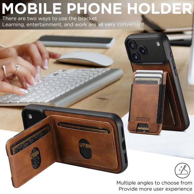 For iPhone Air Suteni H03 Oil Wax Leather Wallet Stand Back Phone Case